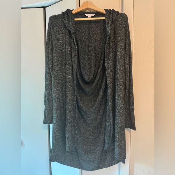 Athleta Harmony Wrap Cardigan Medium Petite Dark Gray Hooded Open Front Duster - Picture 12 of 13